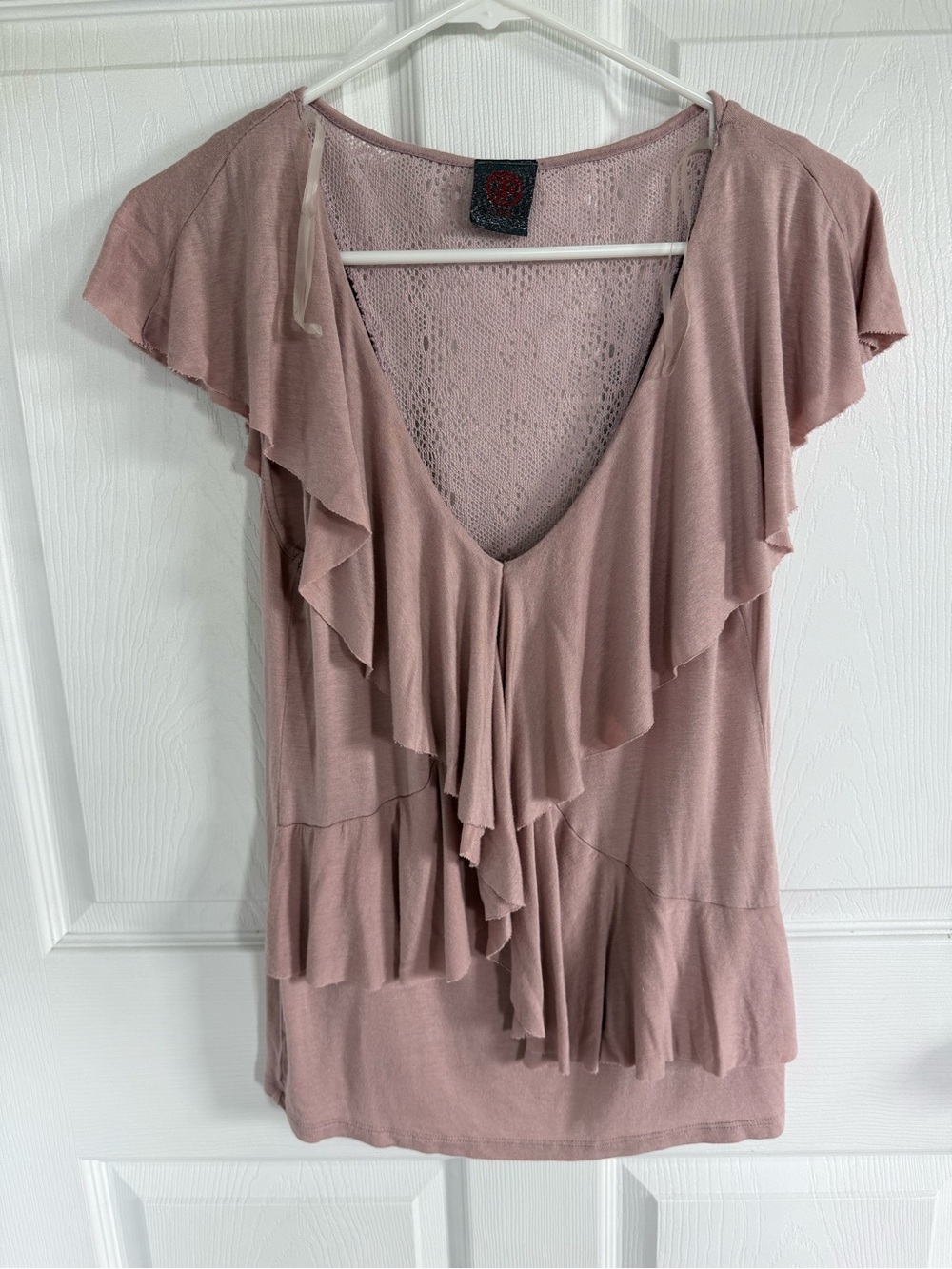 I.Ner Vintage Y2K Pink Sheer Lace Fairycore Romantic Top Large Grunge Indie